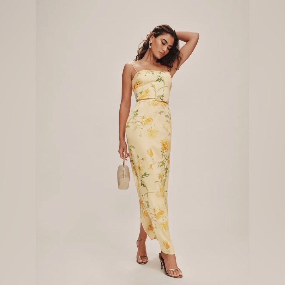 Reformation Honeyglow Yellow Silk Floral Maxi Dress